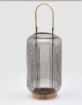 Lanterna in vetro con base in rattan D14 H27