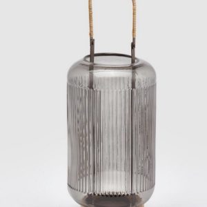 Lanterna in vetro con base in rattan D14 H27