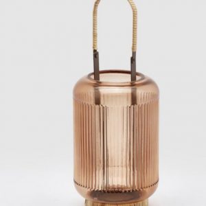 Lanterna vetro base rattan con manico H25 D14