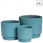 Vaso cilindro rigato serie 3 pz colore azzurro H14 D16.5