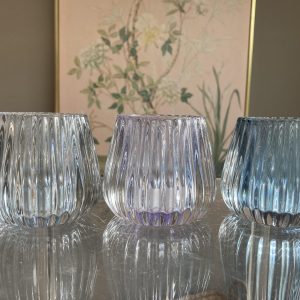 Portacandelavetro rigato colore azzurro H7 D6