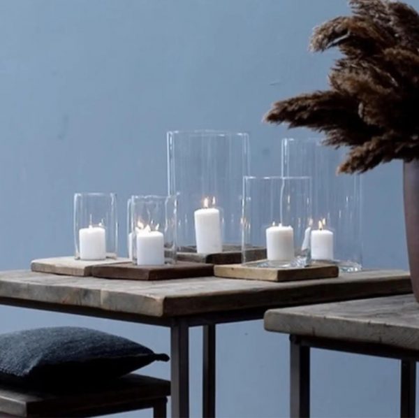 Lanterna minimal 10x10 con base legno 17x17