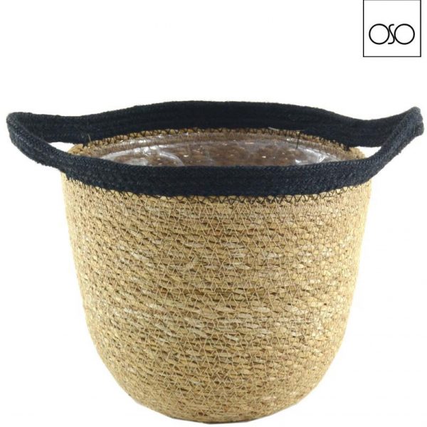Cesta portapianta bordo nero con manici small D19  H20