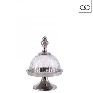 Alzata bassa stuart con campana in vetro intagliato metallo argento 13,00xh17,00