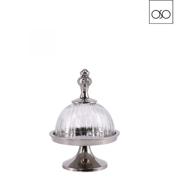 Alzata bassa stuart con campana in vetro intagliato metallo argento 13,00xh17,00