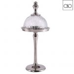 Alzata alta Stuart con campana in vetro intagliato metallo argento 13,00xh30