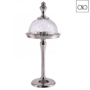 Alzata alta Stuart con campana in vetro intagliato metallo argento 13,00xh30