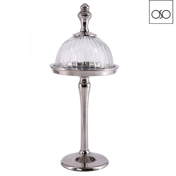Alzata alta Stuart con campana in vetro intagliato metallo argento 13,00xh30