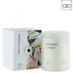 Candela in vetro Akemi balsam cedar 350 gr vetro bianco 8,60cmxh11,30cm
