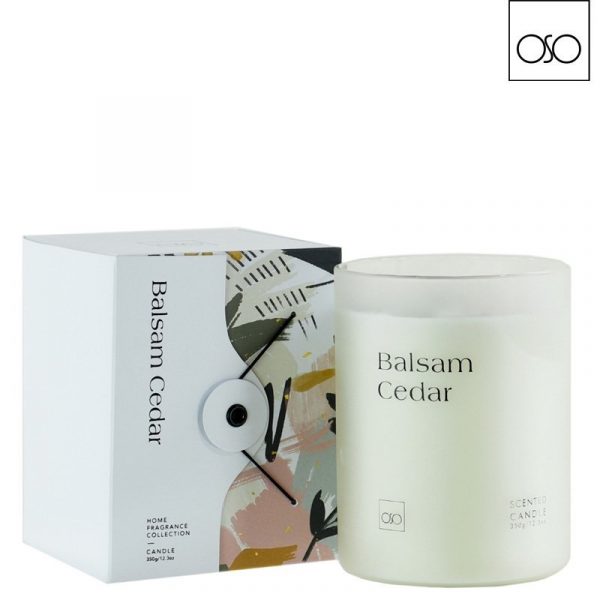 Candela in vetro Akemi balsam cedar 350 gr vetro bianco 8,60cmxh11,30cm
