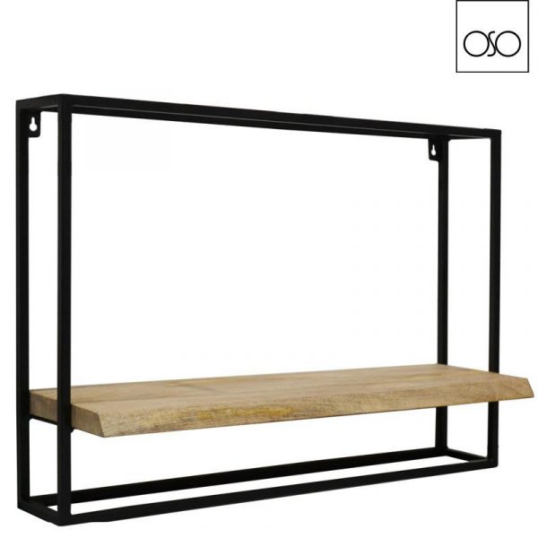 Struttura in ferro da appendere con mensola legno naturale 70x20x50H