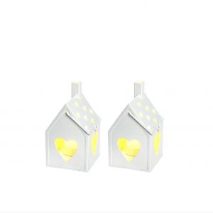 Lanterna casetta set 2 pz c/luci led c/telecomando metallo 8,50x8,50x15H