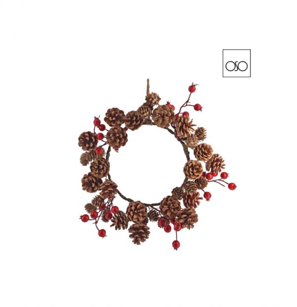 Corona naturale piccola c/pigne e bacche d32cm