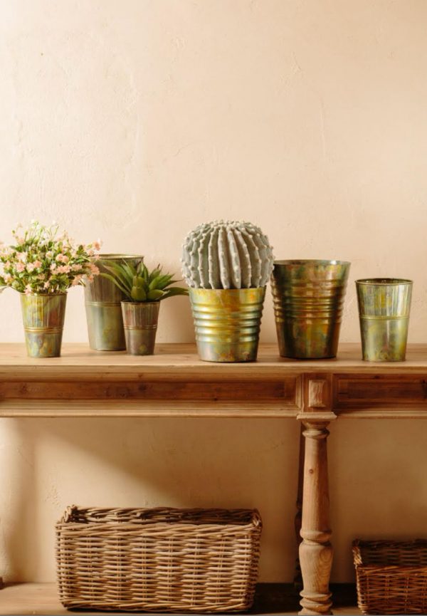 Portafiori rigato setx4 metallo verde 18,00x14,00xh25,00