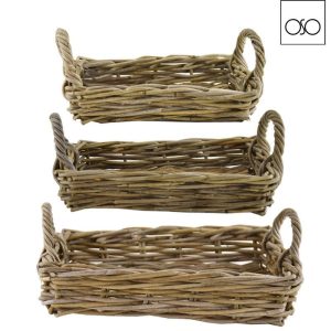 Set 3 vassoio rettangolare rattan 40,00x30,00x8H