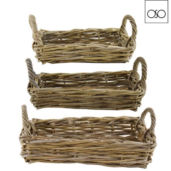 Set 3 vassoio rettangolare rattan 40,00x30,00x8H