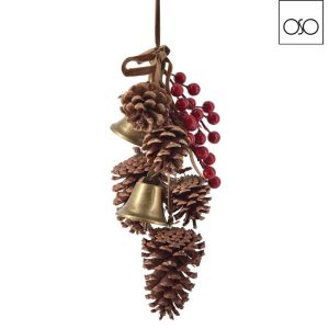 Pendente naturale c/pigne bacche e campane  cm 40