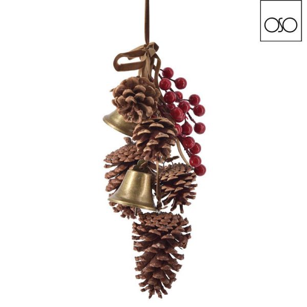 Pendente naturale c/pigne bacche e campane  cm 40