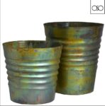 Vaso metallo verde set2   -  22,50x15,50x25,50H