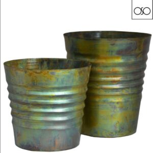 Vaso metallo verde set2   -  22,50x15,50x25,50H