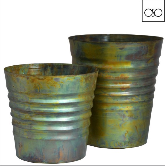 Vaso metallo verde set2   -  22,50x15,50x25,50H