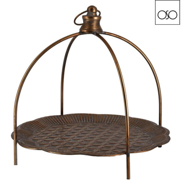 Piatto decorato su alzata metallo oro 35,50x33H