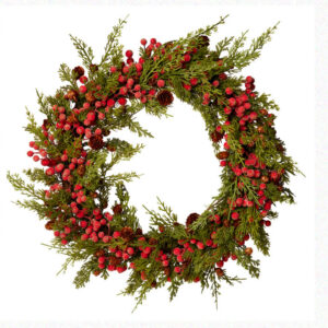 Corona pino con bacche rosse piccola diametro 40 cm