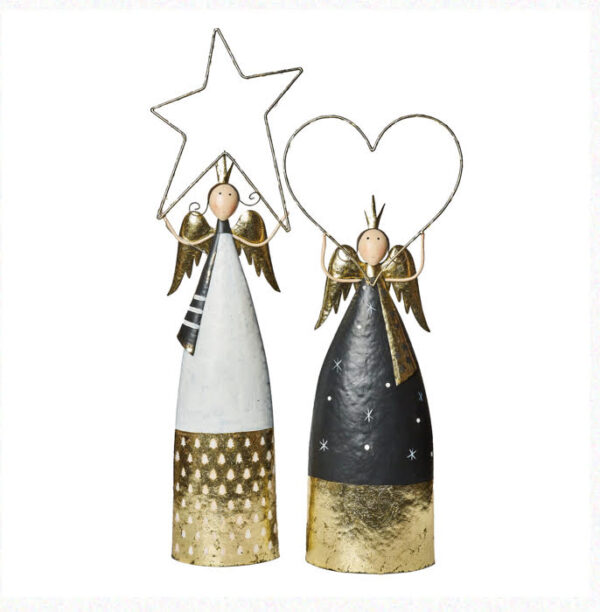 Angelo nero c/cuore luci metallo 22x22x72H