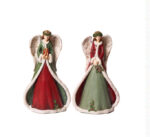 Angelo in resina con mantello e coroncina agrifoglio 15x9x25H