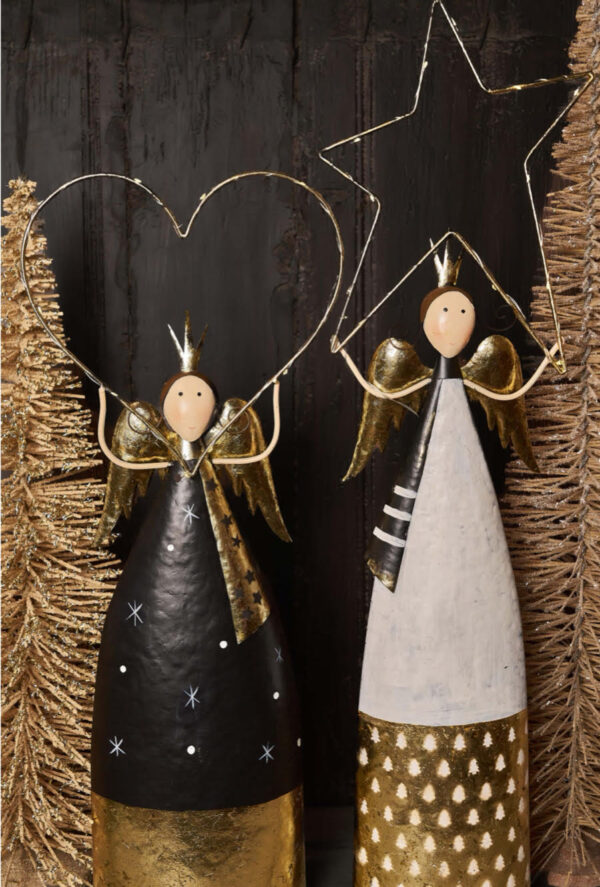 Angelo nero c/cuore luci metallo 22x22x72H